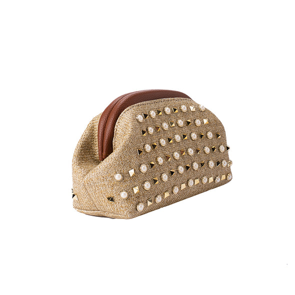 ZOE PEARL STUDDED RAFFIA - CAMEL