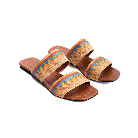 DOUBLE STRAP SLIDE SLIPPERS - BLUE x YELLOW